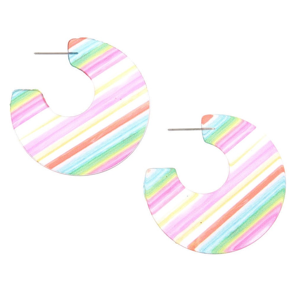 NEW 45MM Candy Striped Hoop Earrings NWT - Picture 1 of 6